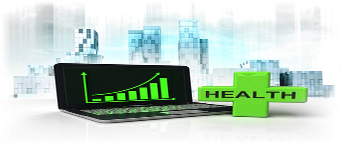 health cross with positive online results in business district illustration